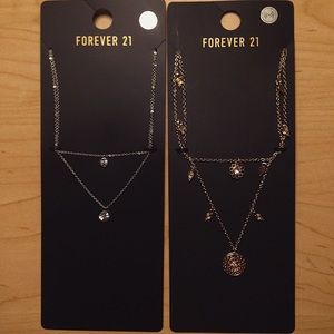 Layered Gem Necklace and Gold Pendant Necklace Set